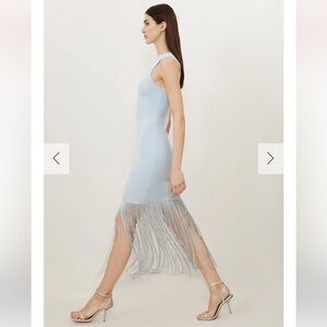 Karen Millen Light Blue Fringe Midi Dress